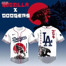 Los Angele Dodger X Godzilla Baseball Jersey Japanese Kaiju Fan Gift