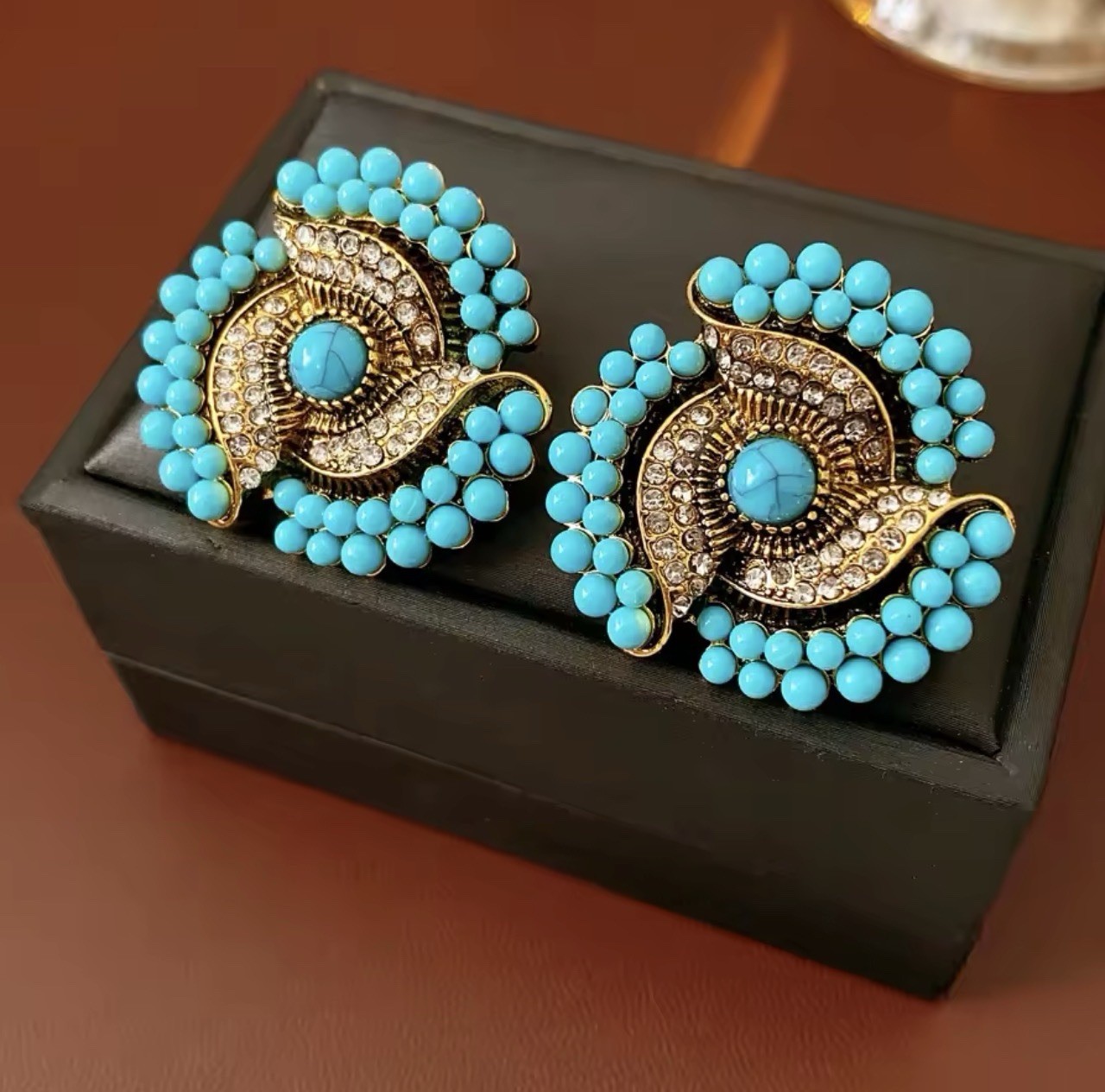 Pendientes Bohemios con Incrustaciones de Estrás Acrílico Flor Estilo Étnico Retro