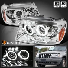 Fits 1999-2004 Jeep Grand Cherokee LED Halo Projector Headlights Lamp Left+Right