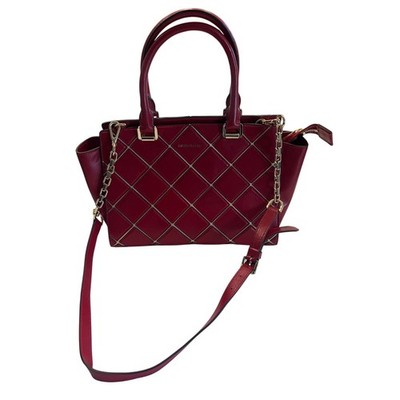 B34 MICHAEL KORS Diamond Grommet Selma Medium Top-Zip Leather Satchel Red