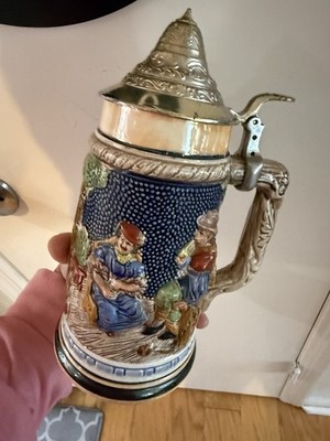vintage Gerz German ceramic beer stein with a pewter lid