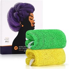 African Net Sponge, 2 Pieces Exfoliating Body Scrubber Bath Sponge Authentic