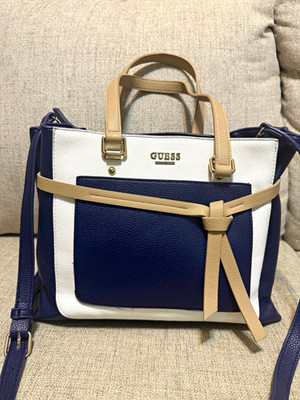 Guess retro Y2K Navy/White/ & beige tote bag, Top Handle w/ Detachable Strap
