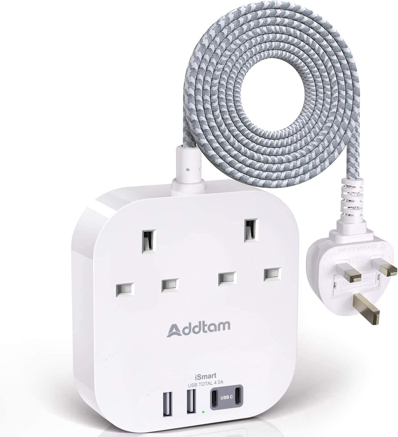 Extension Lead with USB Slots Power Strip Surge Protector 2 Outlets 4 USB