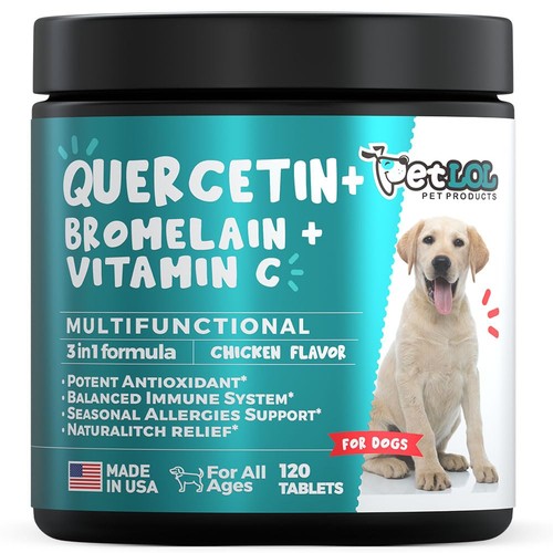 PET LOL Quercetin for Dogs with Bromelain Vitamin C - Allergy Itch ... - Dog Food With Bromelain For Joint Relief