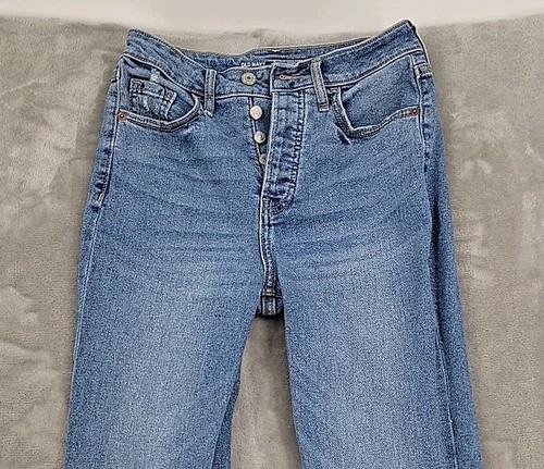 Pantalones de mezclilla para mujer Old Navy talla 0 botón mosca tiro extra alto corte bota pateador 25x31 - Imagen 2 de 11