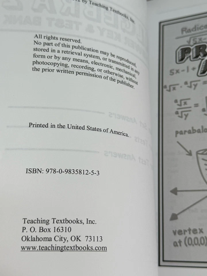 🌟 Teaching Textbooks Algebra 2 - 2.0 Answer Key & Test Bank & CD's - Image 2 of 4