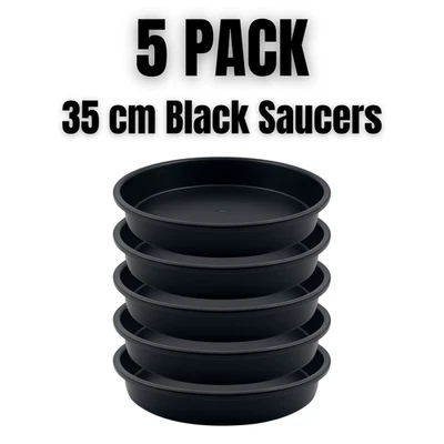 GARDENERS CORNER Plant Pot Saucers 5 Pack 35 cm Black – Heavy Duty Plastic Drip Trays Indoor