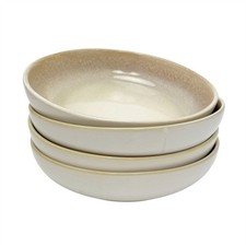 Set of 4 Sandstone Stoneware Deep Plates, 22cm Reactive Glaze Pasta Bowl Dishes