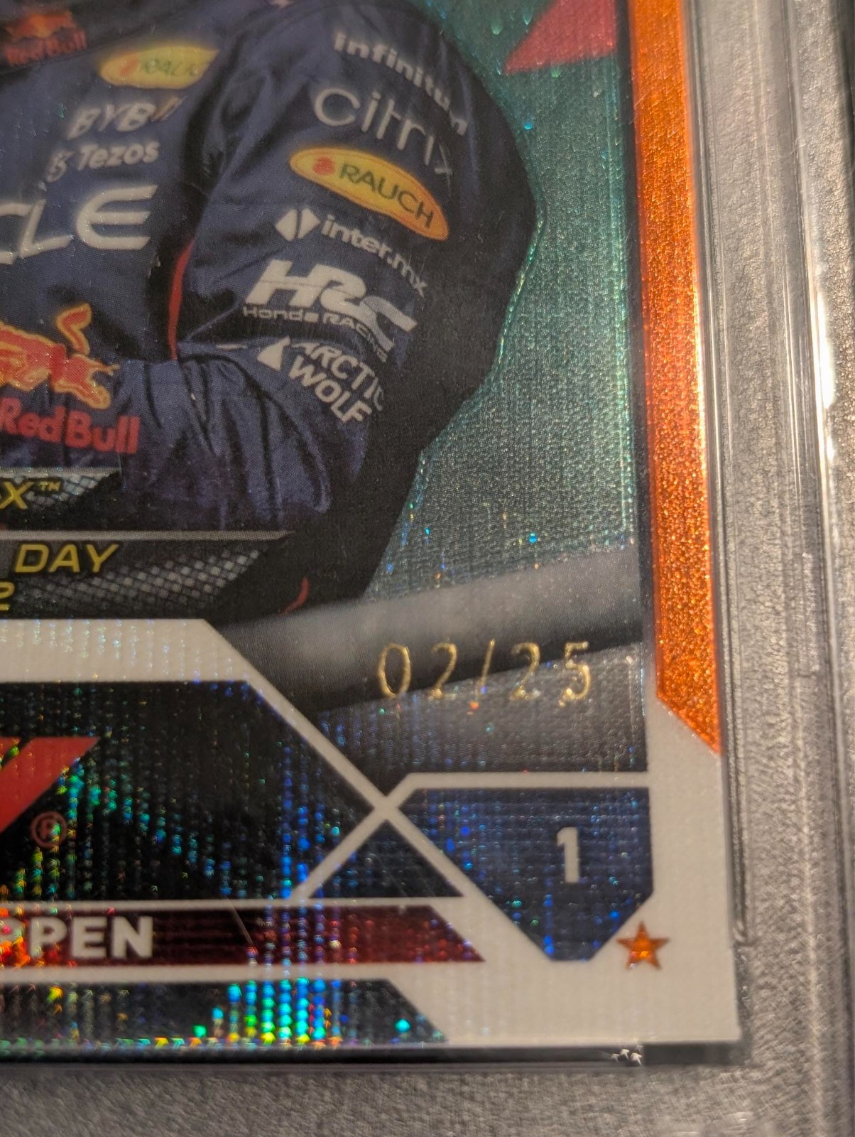 2023 Topps Chrome F1 Max Verstappen Orange Wave Refractor /25 PSA 10 GEM MINT view 2