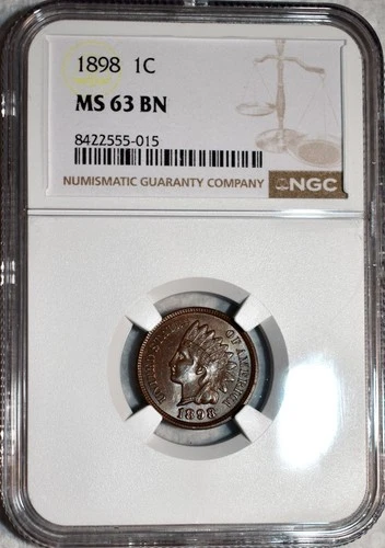 NGC MS-63 BN 1898 Indian Head Cent, Sharply Struck & Highly Lustrous.