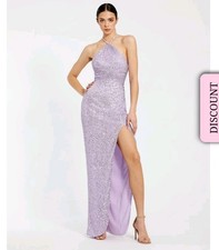 NWT Mac Duggal 27128 Purple Lilac Halter Ruched Side Slit Sequin Gown size 8
