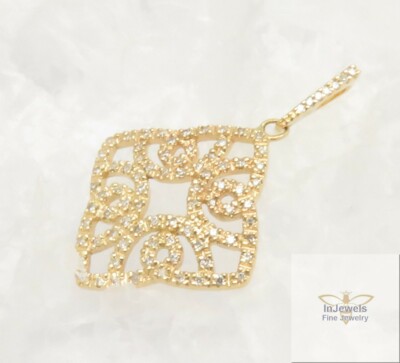 14K MASSIVER GELBGOLD NATÜRLICHER DIAMANT ANHÄNGER HÄNGER 7/8'' ROLLEN QUADRATISCH NEU