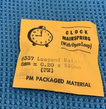 #337 Loop End Clock Mainspring (6mm X 0.20 X 510mm) NOS (329-WA15) L