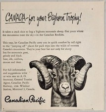 1948 Print Ad Canadian Pacific Railway Bighorn Mountain Sheep Trophy