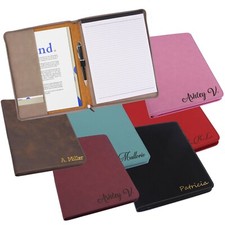 Custom Engraved Leather Zipper Portfolio - Personalized Business Padfolio Holder