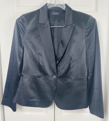Context Petite Women s Size 14P Black One Button Blazer Jacket Casual