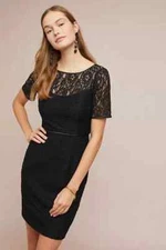 NWT Anthropologie Sheath Bodycon Dress Lace Black SZ 8 Back Zip Party Chic Gift