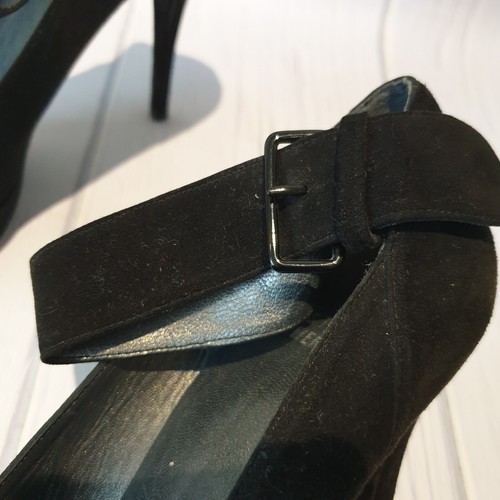 STUART WEITZMAN SHOES Ladies UK 7 High Heel Suede Leather BLACK US 9.5 Strap - Picture 10 of 13