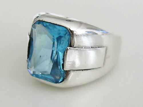 Handgefertigt 925 Sterlingsilber Aquamarin Zirkon Stein Herren Damen RING - Bild 2 von 5