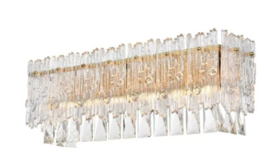 Crystal Wall Sconce Satin Gold Bathroom Vanity Dining Room Light Fixture 19''