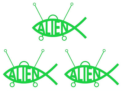 Alien Fish Lime Green Three 5" Vinyl Decals - Car Truck Windows Decal ...
