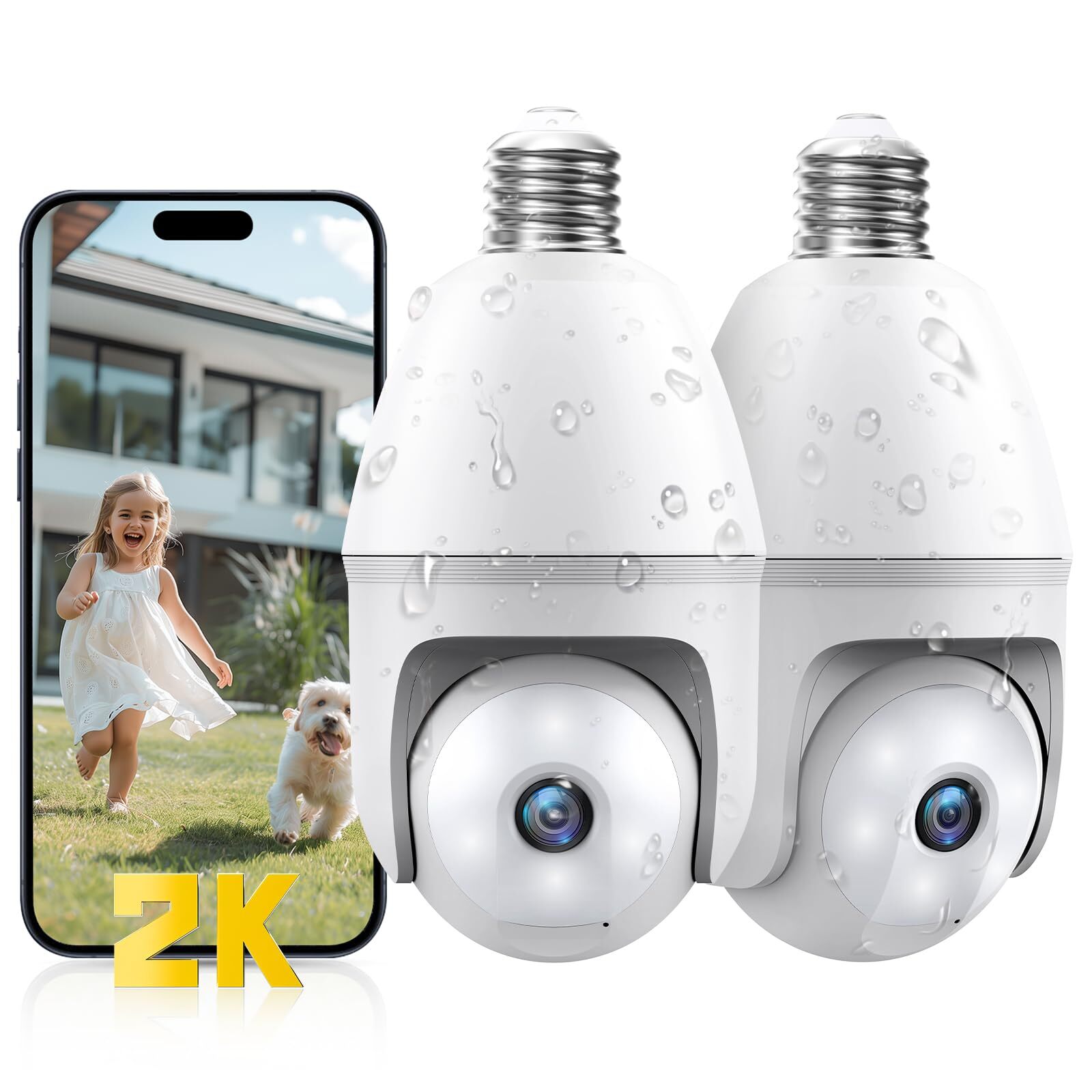 Light Bulb Security Camera Wireless Outdoor,5G&2.4G WiFi 2K Lightbulb Securit...
