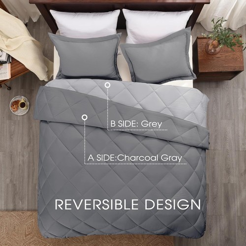 Soft Polyester Full Size Comforter Set - 3-Piece Charcoal Gray with Modern Style - Picture 5 of 10