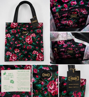 FEILER Japan PLIA-7815L #050 Floral Rose Tote Bag NWT PVC Coated Black