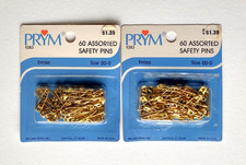 Vintage New Old Stock Brass Safety Pins assort. sizes 00-0; 60/pack, 120 total