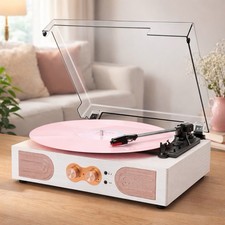 Vinyl Bluetooth Retro Wireless Record Player, Built-in Speaker White/Rose Gold
