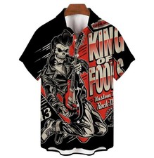 Shirts For Men 3d Vintage Horror Skull Rocker Print Gothic Rockabilly Hawaiian S