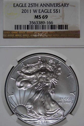 2011 W 25TH ANNIVERSARY NGC MS69 AMERICAN SILVER EAGLE #B51046