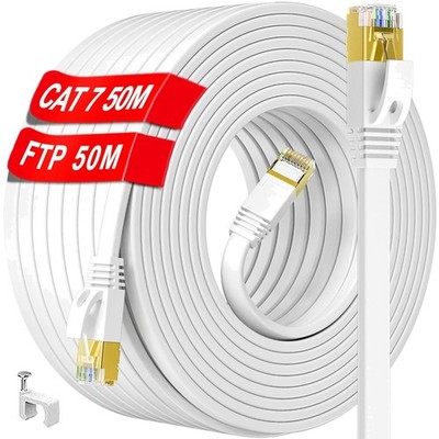 LAN Kabel 50m Cat 7 Flach outdoor indoor Hochgeschwindigkeit 10Gbps weiß