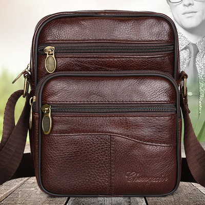 Kleine Herren-Umhängetasche aus echtem Leder Reise Messenger Bag