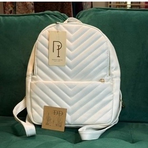 Perfectly Paired White Quilted Backpack Chevron Pattern Small Fashion Bag