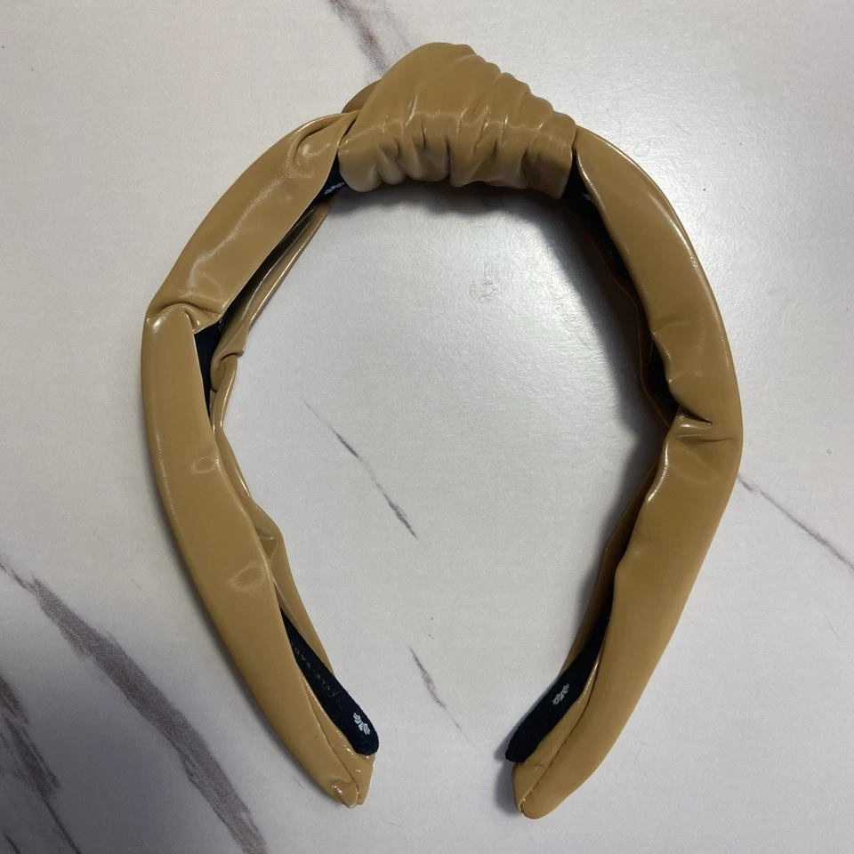 Lele Sadoughi Gingerbread Brown/Tan Faux Leather Headband Hair Accessory w/ Bag - Image 2 of 4