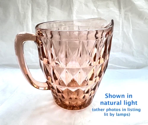 Quaint Vintage Jeanette Pink Depression Glass Pitcher- Windsor Diamond Pattern