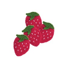  CF Home Crochet Strawberry Coasters Set 4 Red Summer Kitchen Table Decor Gift