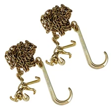 (2) G70 5/16''x10' Transport Tow Chain J Hook Long Shank w/ R T J&Grab Hook