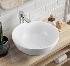 Warmiehomy Countertop Bathroom Vessel Ceramic Sink,Round Bowl Basin Waste Draine