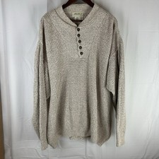 VINTAGE 90s EDDIE BAUER SWEATER Men  s XL Tall Oatmeal Knit Henley Pullover