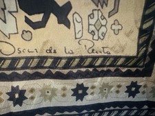 Vintage Oscar de la Renta Silk Scarf 10x25  Signed Peach Navy Blue Burgundy