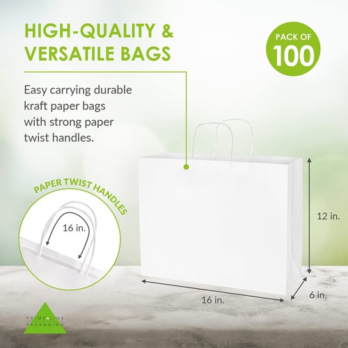 Large White Shopping Gift Bags with Handles, Craft Paper for Small Business, ... - Picture 4 of 9