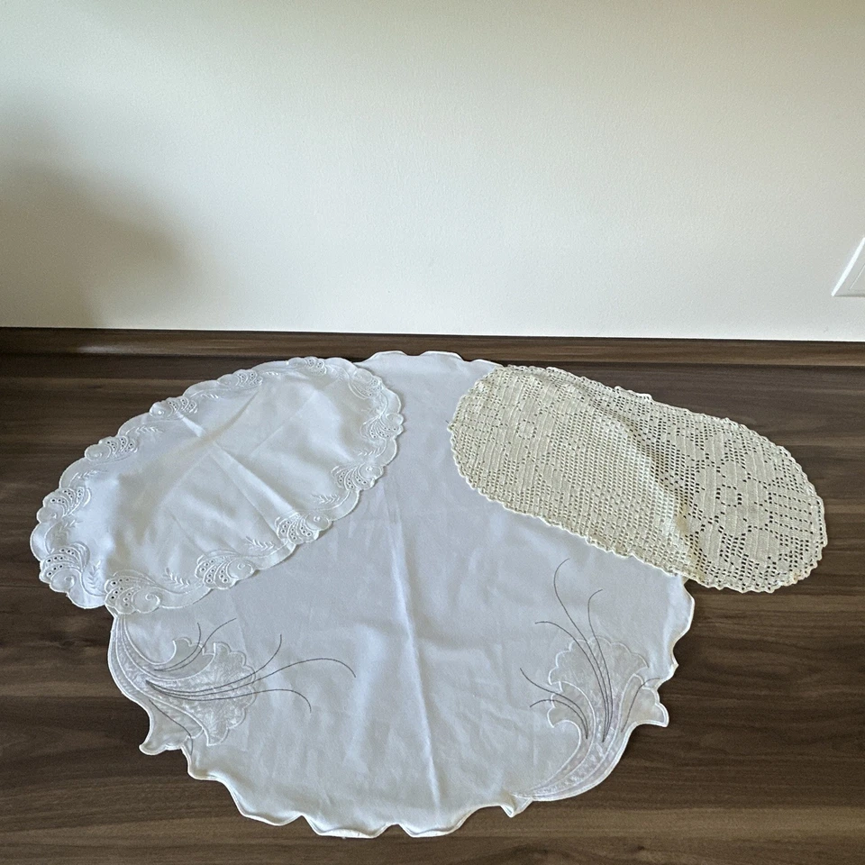 3 Deckchen weiß  beige