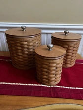 Longaberger Canister Set of 3 Wood Lids&Lidded Protectors