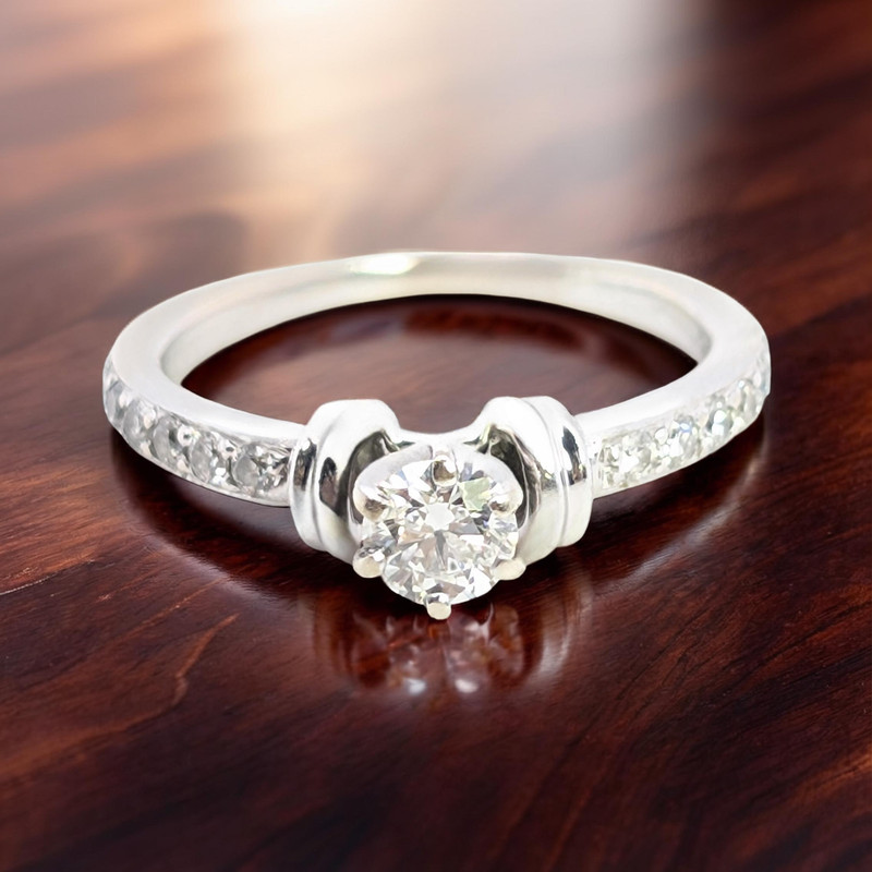 ESTATE SOLID 14K WHITE GOLD NATURAL DIAMONDS 4.3mm CENTER RING SIZE 5.5 #7826