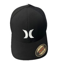 Hurley Flex Fit Hat Cap Trucker S/M Black White Logo Laguna Icon Mesh Skater New