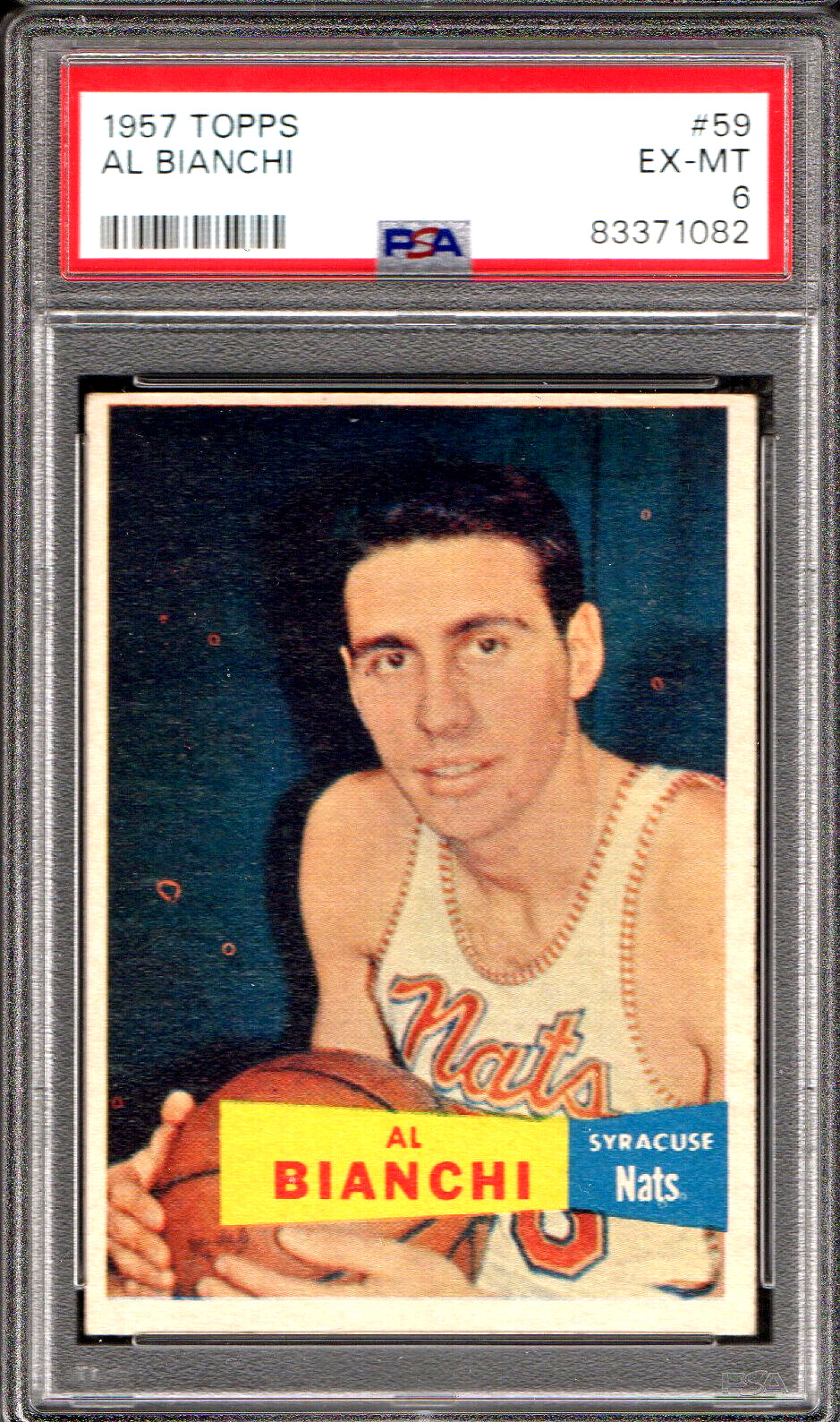 1957 TOPPS #59 AL BIANCHI ROOKIE SP SYRACUSE NATS 082 - PSA EX 6 - NICE