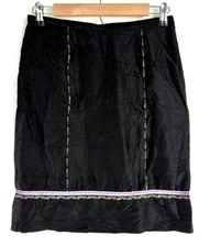 Nicole Miller Collection Skirt 4 Lined Pencil Black Purple Ribbon Short Zips
